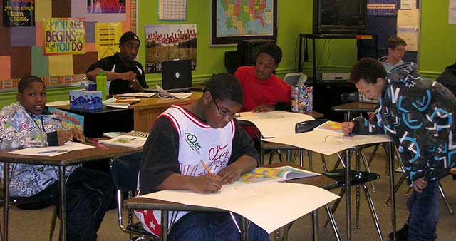 Students working in classroom